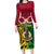 Personalised Vanuatu Family Matching Long Sleeve Bodycon Dress and Hawaiian Shirt Pig Tusk Mix Maori Pattern and Namele Leaf LT03 Mom's Dress Red - Polynesian Pride