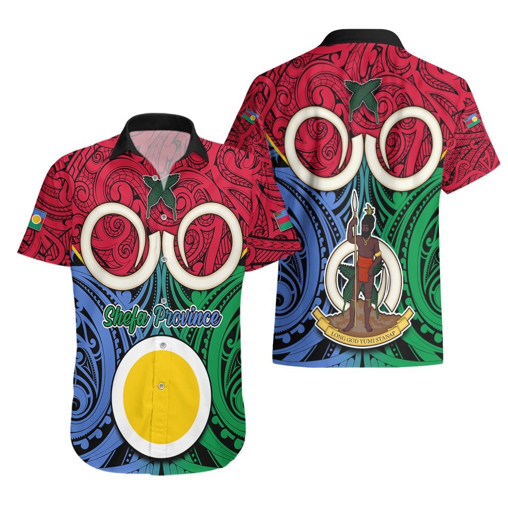 Vanuatu Shefa Province Hawaiian Shirt Pig Tusk Mix Maori Pattern and Namele Leaf LT03 - Polynesian Pride