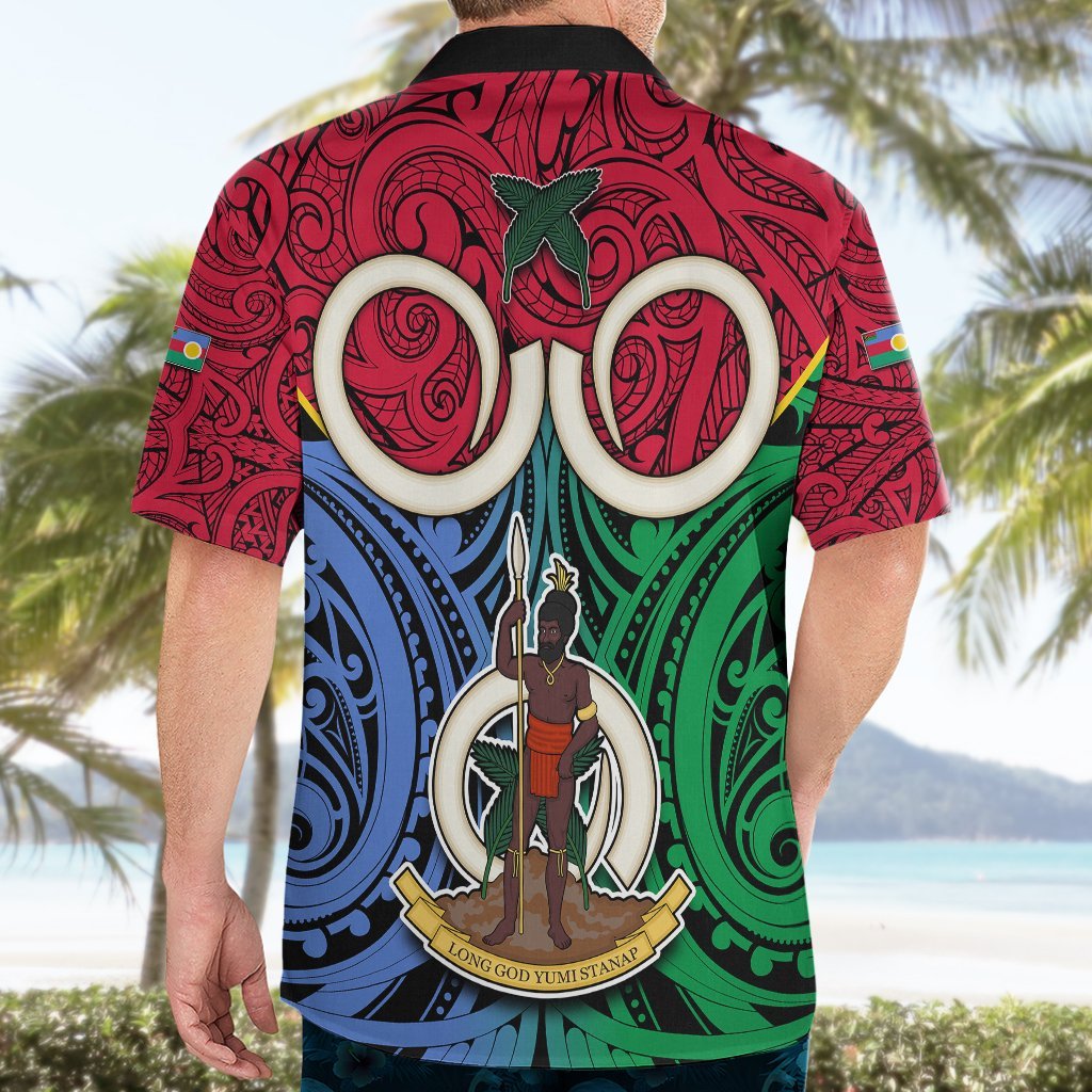 Vanuatu Shefa Province Hawaiian Shirt Pig Tusk Mix Maori Pattern and Namele Leaf LT03 - Polynesian Pride