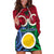 Vanuatu Shefa Province Hoodie Dress Pig Tusk Mix Maori Pattern and Namele Leaf LT03 Red - Polynesian Pride