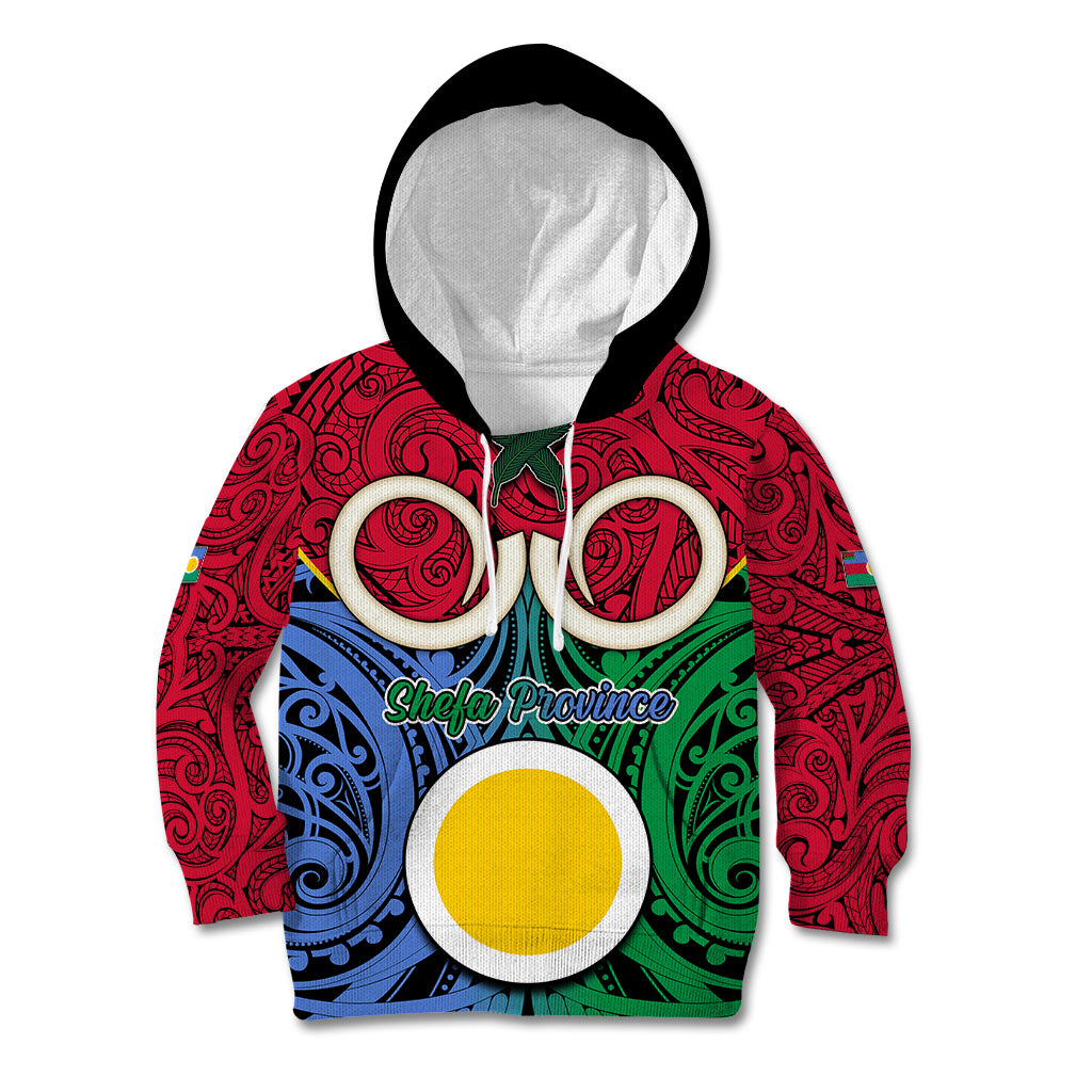 Vanuatu Shefa Province Kid Hoodie Pig Tusk Mix Maori Pattern and Namele Leaf LT03 Hoodie Red - Polynesian Pride