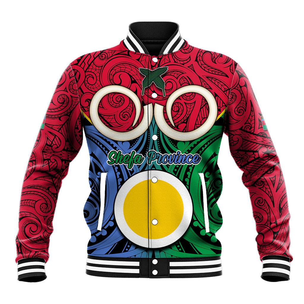 Personalised Vanuatu Shefa Province Baseball Jacket Pig Tusk Mix Maori Pattern and Namele Leaf LT03 Unisex Red - Polynesian Pride