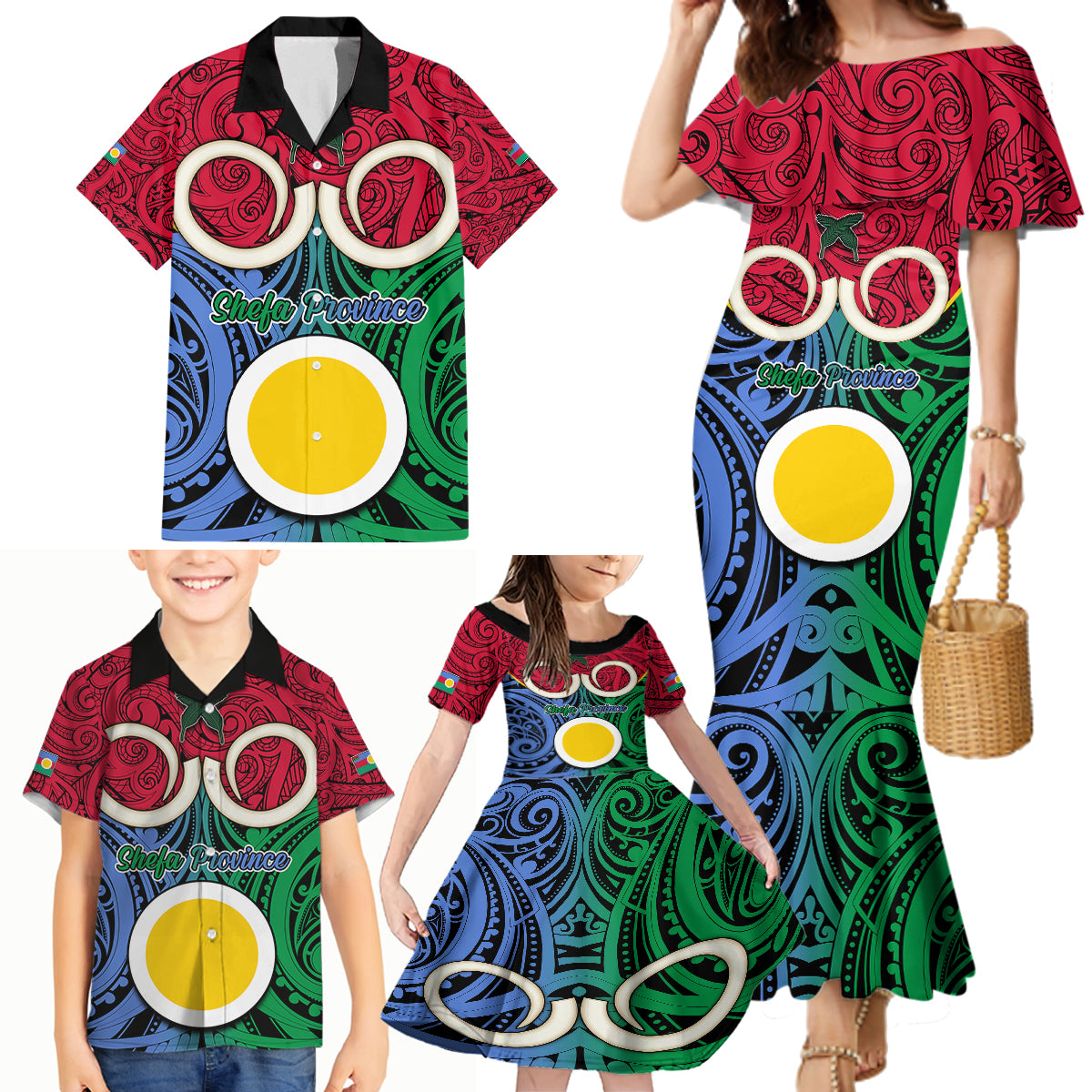 Personalised Vanuatu Shefa Province Family Matching Mermaid Dress and Hawaiian Shirt Pig Tusk Mix Maori Pattern and Namele Leaf LT03 - Polynesian Pride