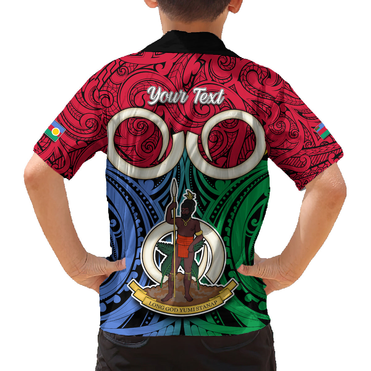 Personalised Vanuatu Shefa Province Kid Hawaiian Shirt Pig Tusk Mix Maori Pattern and Namele Leaf LT03 - Polynesian Pride