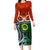 Vanuatu Penama Province Family Matching Long Sleeve Bodycon Dress and Hawaiian Shirt Pig Tusk Mix Maori Pattern and Namele Leaf LT03 Mom's Dress Orange - Polynesian Pride