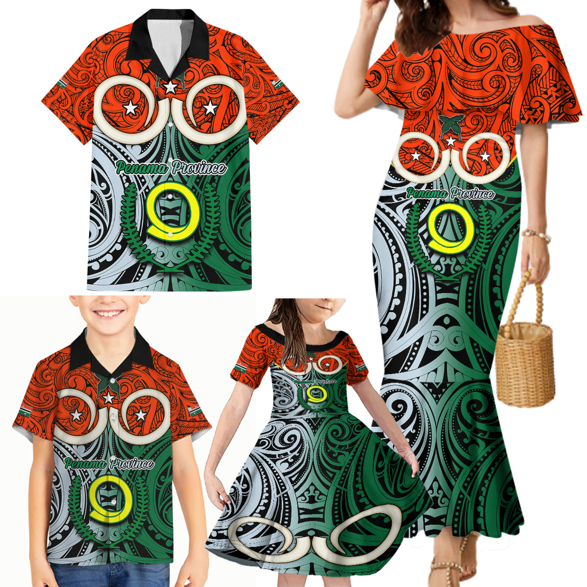 Vanuatu Penama Province Family Matching Mermaid Dress and Hawaiian Shirt Pig Tusk Mix Maori Pattern and Namele Leaf LT03 - Polynesian Pride