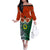 Vanuatu Penama Province Family Matching Off Shoulder Long Sleeve Dress and Hawaiian Shirt Pig Tusk Mix Maori Pattern and Namele Leaf LT03 Mom's Dress Orange - Polynesian Pride