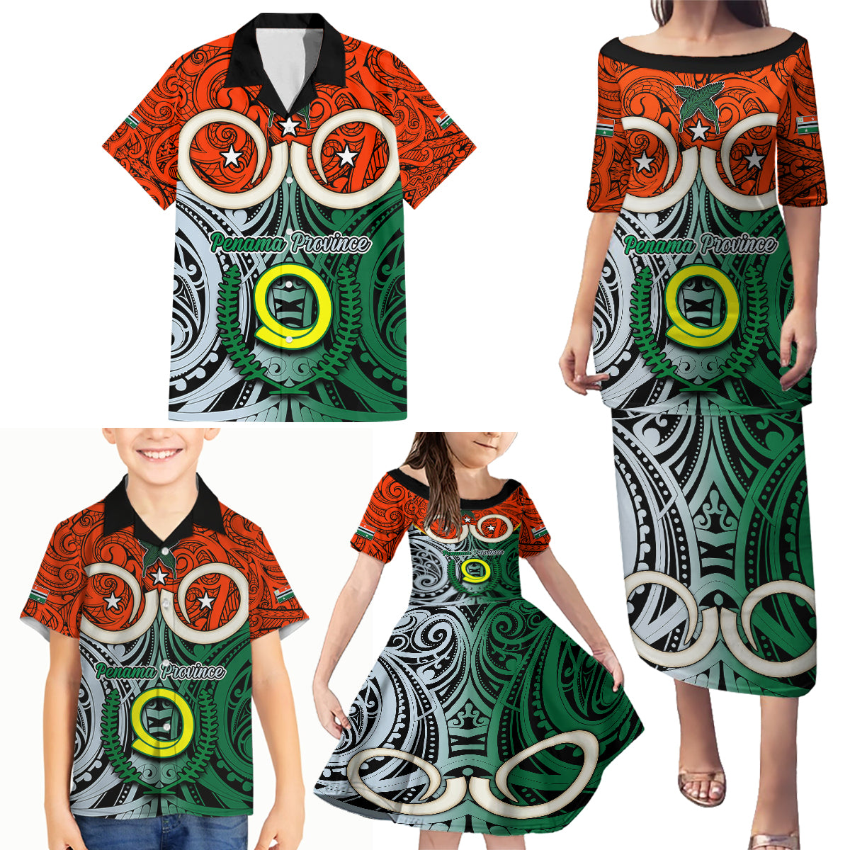 Vanuatu Penama Province Family Matching Puletasi Dress and Hawaiian Shirt Pig Tusk Mix Maori Pattern and Namele Leaf LT03 - Polynesian Pride