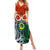 Vanuatu Penama Province Family Matching Summer Maxi Dress and Hawaiian Shirt Pig Tusk Mix Maori Pattern and Namele Leaf LT03 Mom's Dress Orange - Polynesian Pride