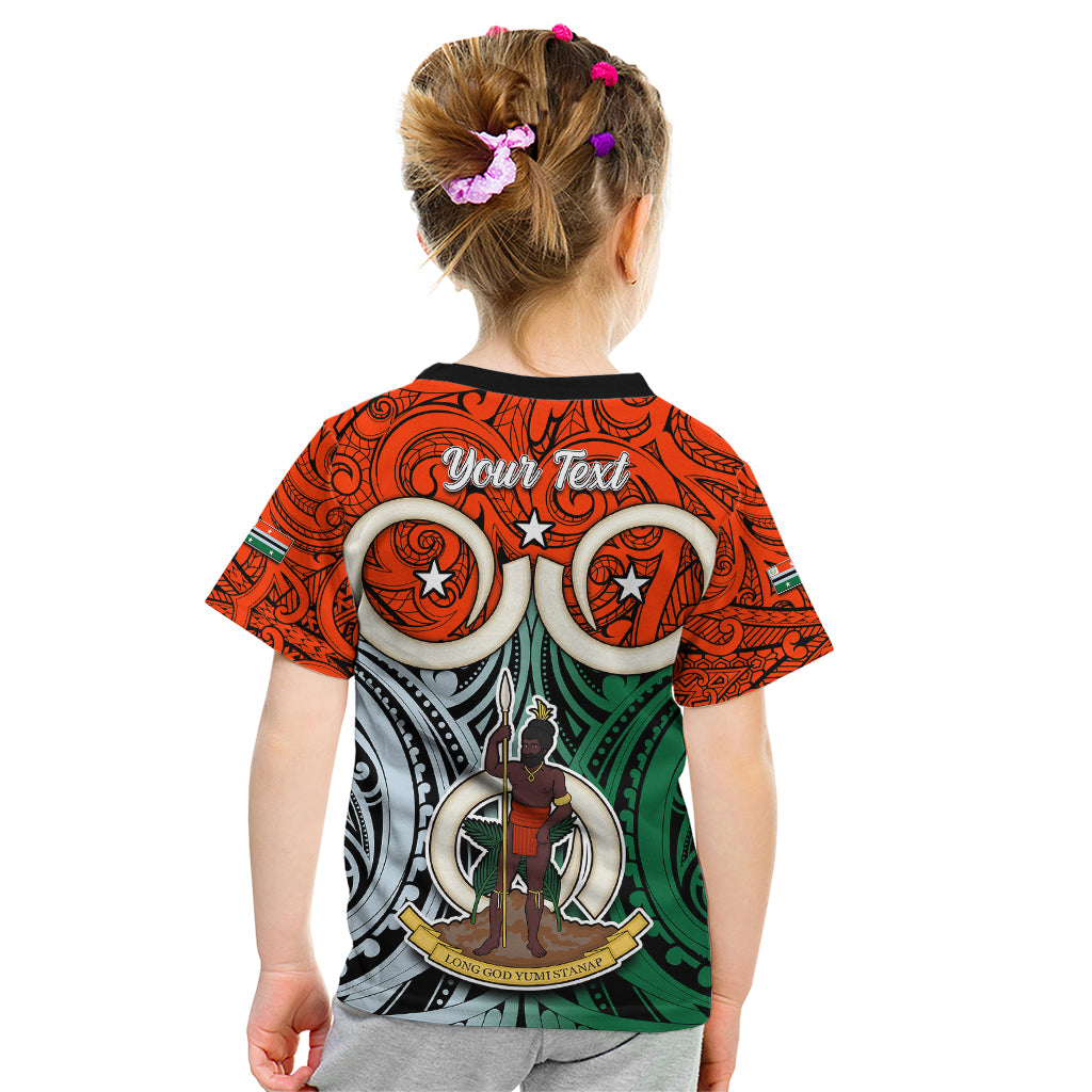 Personalised Vanuatu Penama Province Kid T Shirt Pig Tusk Mix Maori Pattern and Namele Leaf LT03 - Polynesian Pride