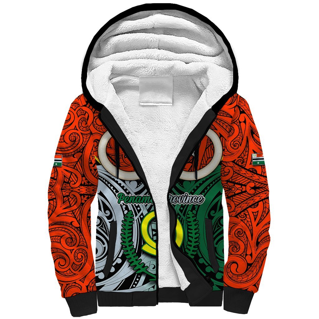Personalised Vanuatu Penama Province Sherpa Hoodie Pig Tusk Mix Maori Pattern and Namele Leaf LT03 Unisex Orange - Polynesian Pride