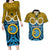 Personalised Vanuatu Sanma Province Couples Matching Long Sleeve Bodycon Dress and Hawaiian Shirt Pig Tusk Mix Maori Pattern and Namele Leaf LT03 Blue - Polynesian Pride