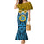 Personalised Vanuatu Sanma Province Family Matching Mermaid Dress and Hawaiian Shirt Pig Tusk Mix Maori Pattern and Namele Leaf LT03 Mom's Dress Blue - Polynesian Pride