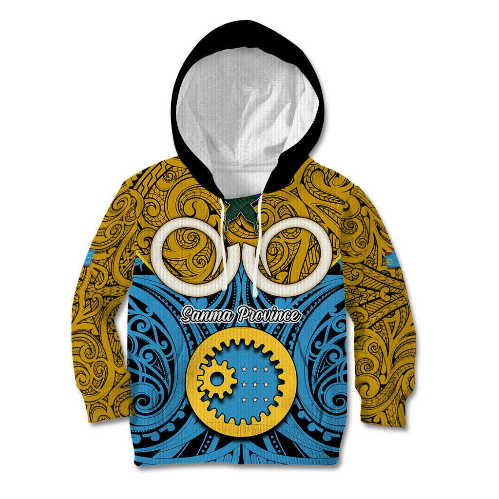 Personalised Vanuatu Sanma Province Kid Hoodie Pig Tusk Mix Maori Pattern and Namele Leaf LT03 Hoodie Blue - Polynesian Pride
