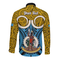 Personalised Vanuatu Sanma Province Long Sleeve Button Shirt Pig Tusk Mix Maori Pattern and Namele Leaf LT03 - Polynesian Pride