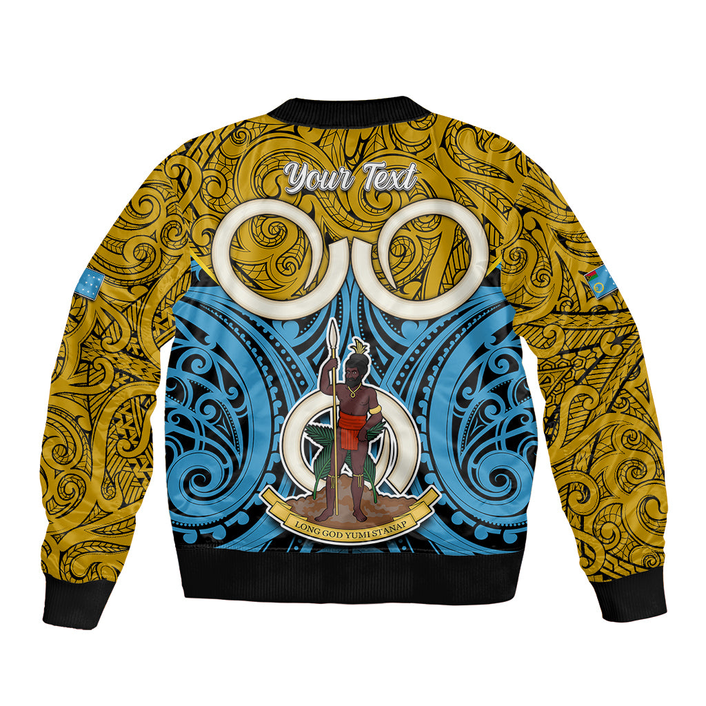 Personalised Vanuatu Sanma Province Sleeve Zip Bomber Jacket Pig Tusk Mix Maori Pattern and Namele Leaf LT03 - Polynesian Pride