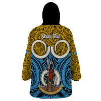 Personalised Vanuatu Sanma Province Wearable Blanket Hoodie Pig Tusk Mix Maori Pattern and Namele Leaf LT03 - Polynesian Pride