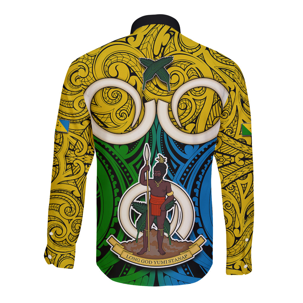 Vanuatu Malampa Province Long Sleeve Button Shirt Pig Tusk Mix Maori Pattern and Namele Leaf LT03 - Polynesian Pride