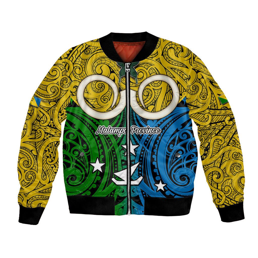 Personalised Vanuatu Malampa Province Bomber Jacket Pig Tusk Mix Maori Pattern and Namele Leaf LT03 Unisex Yellow - Polynesian Pride