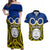 Vanuatu Torba Province Couples Matching Off Shoulder Maxi Dress and Hawaiian Shirt Pig Tusk Mix Maori Pattern and Namele Leaf LT03 Blue - Polynesian Pride