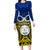 Vanuatu Torba Province Family Matching Long Sleeve Bodycon Dress and Hawaiian Shirt Pig Tusk Mix Maori Pattern and Namele Leaf LT03 Mom's Dress Blue - Polynesian Pride