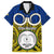 Vanuatu Torba Province Family Matching Off Shoulder Short Dress and Hawaiian Shirt Pig Tusk Mix Maori Pattern and Namele Leaf LT03 Dad's Shirt - Short Sleeve Blue - Polynesian Pride