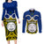 Personalised Vanuatu Torba Province Couples Matching Long Sleeve Bodycon Dress and Long Sleeve Button Shirts Pig Tusk Mix Maori Pattern and Namele Leaf LT03 Blue - Polynesian Pride