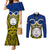 Personalised Vanuatu Torba Province Couples Matching Mermaid Dress and Long Sleeve Button Shirts Pig Tusk Mix Maori Pattern and Namele Leaf LT03 Blue - Polynesian Pride