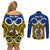 Personalised Vanuatu Torba Province Couples Matching Off Shoulder Short Dress and Long Sleeve Button Shirts Pig Tusk Mix Maori Pattern and Namele Leaf LT03 - Polynesian Pride