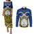 Personalised Vanuatu Torba Province Couples Matching Puletasi Dress and Long Sleeve Button Shirts Pig Tusk Mix Maori Pattern and Namele Leaf LT03 Blue - Polynesian Pride