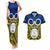 Personalised Vanuatu Torba Province Couples Matching Tank Maxi Dress and Hawaiian Shirt Pig Tusk Mix Maori Pattern and Namele Leaf LT03 Blue - Polynesian Pride