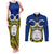 Personalised Vanuatu Torba Province Couples Matching Tank Maxi Dress and Long Sleeve Button Shirts Pig Tusk Mix Maori Pattern and Namele Leaf LT03 Blue - Polynesian Pride