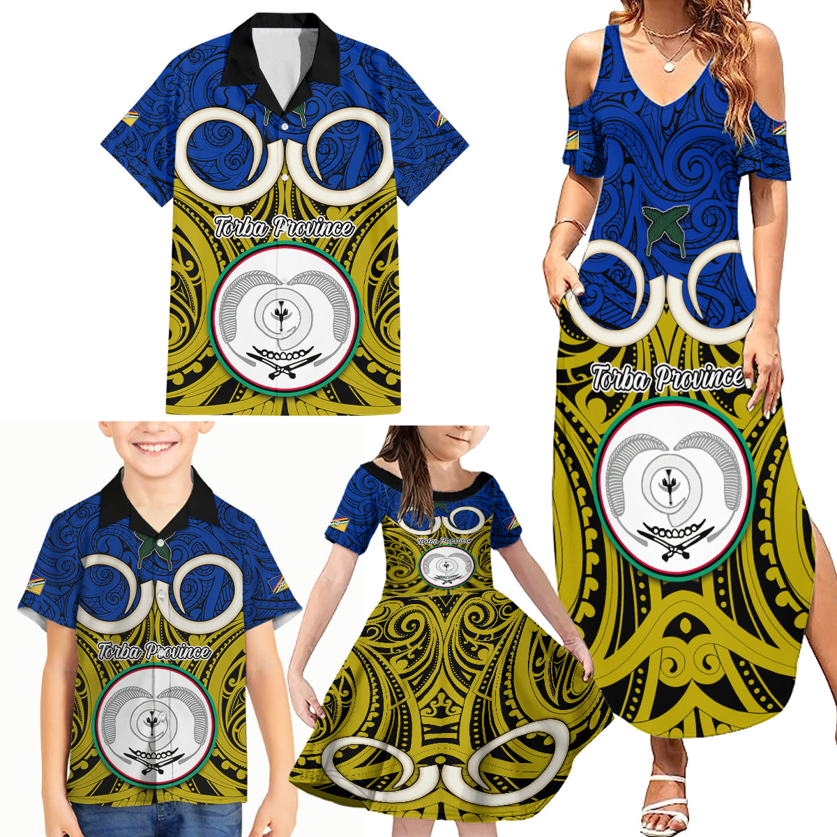 Personalised Vanuatu Torba Province Family Matching Summer Maxi Dress and Hawaiian Shirt Pig Tusk Mix Maori Pattern and Namele Leaf LT03 - Polynesian Pride