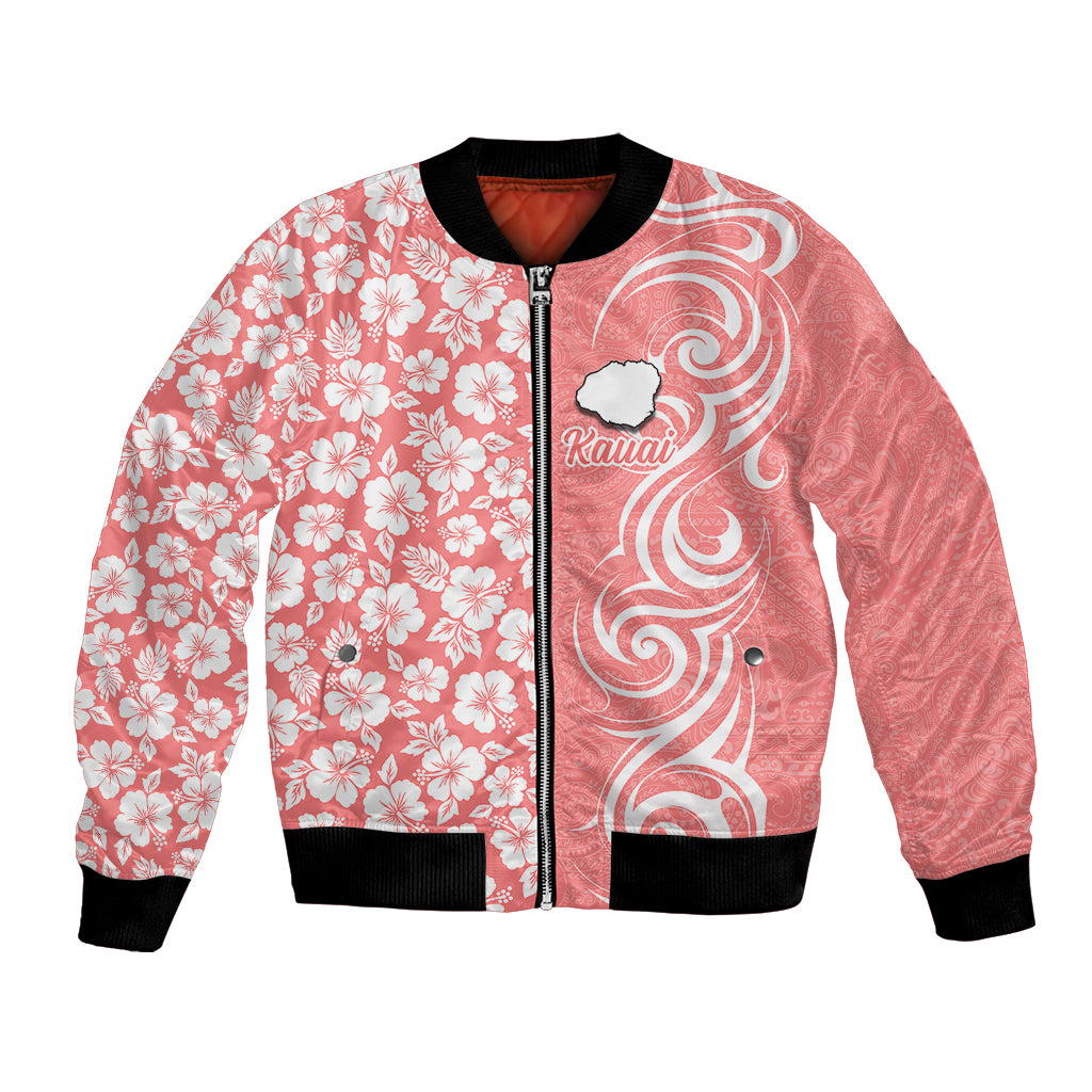 Hawaii Kauai Island Bomber Jacket Hibiscus Pattern Seamless Tribal Simple Pink Pastel LT03 Unisex Pink - Polynesian Pride
