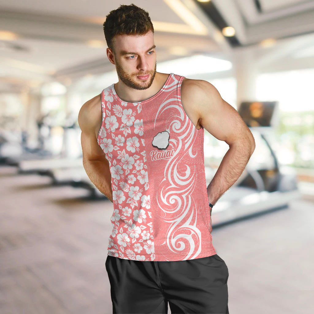 Hawaii Kauai Island Men Tank Top Hibiscus Pattern Seamless Tribal Simple Pink Pastel LT03 - Polynesian Pride