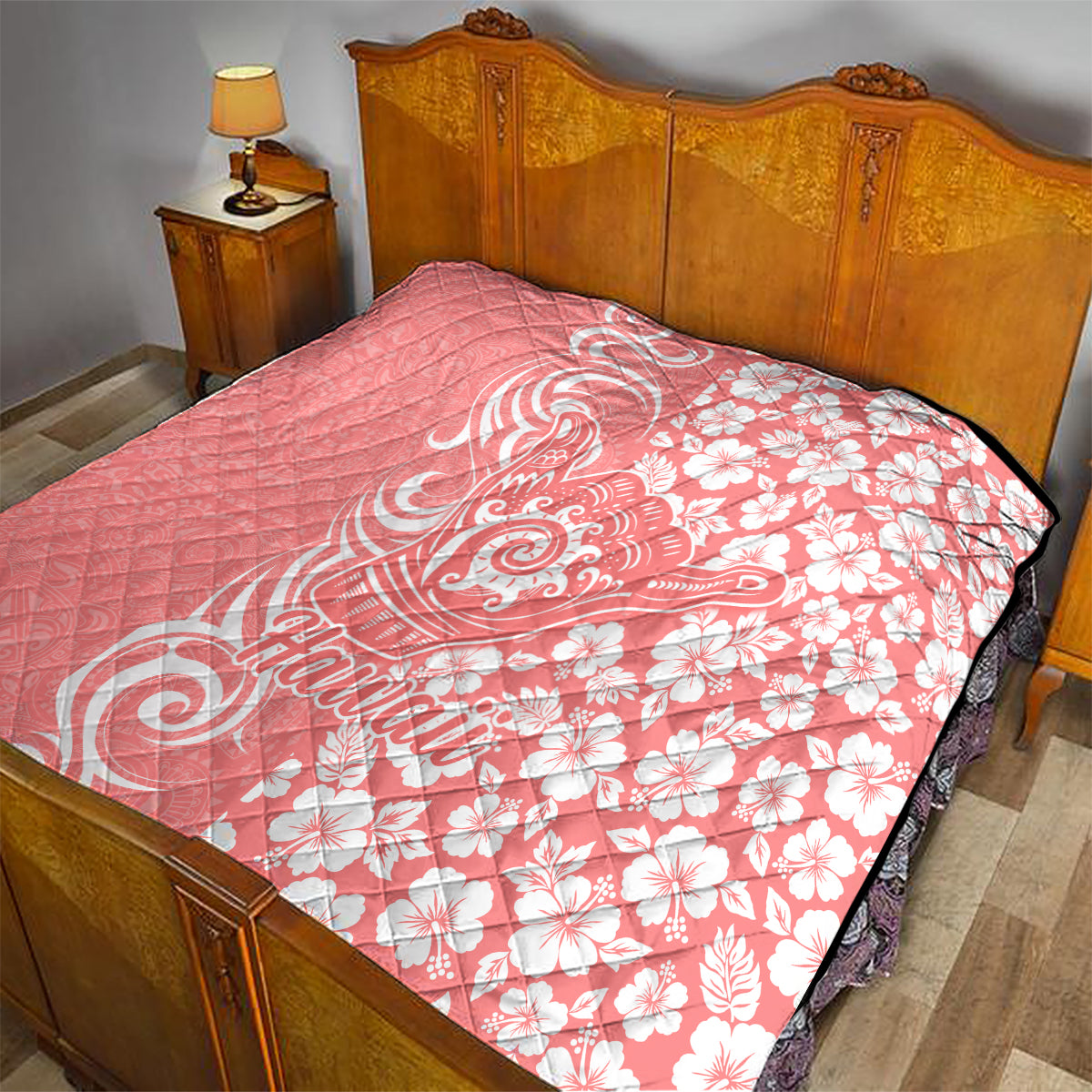 Hawaii Kauai Island Quilt Hibiscus Pattern Seamless Tribal Simple Pink Pastel LT03 - Polynesian Pride