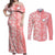 Custom Hawaii Kauai Island Couples Matching Off Shoulder Maxi Dress and Long Sleeve Button Shirts Hibiscus Pattern Seamless Tribal Simple Pink Pastel LT03 Pink - Polynesian Pride