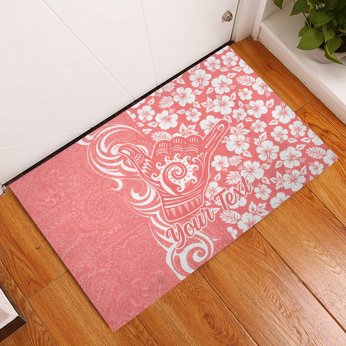 Custom Hawaii Kauai Island Rubber Doormat Hibiscus Pattern Seamless Tribal Simple Pink Pastel LT03 Pink - Polynesian Pride