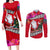 Wallis and Futuna Christmas Couples Matching Long Sleeve Bodycon Dress and Long Sleeve Button Shirt Santa Claus Holding Coat of Arms Polynesian Xmas Style LT03 Red - Polynesian Pride