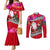 Wallis and Futuna Christmas Couples Matching Mermaid Dress and Long Sleeve Button Shirt Santa Claus Holding Coat of Arms Polynesian Xmas Style LT03 Red - Polynesian Pride