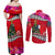 Wallis and Futuna Christmas Couples Matching Off Shoulder Maxi Dress and Long Sleeve Button Shirt Santa Claus Holding Coat of Arms Polynesian Xmas Style LT03 - Polynesian Pride