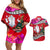 Wallis and Futuna Christmas Couples Matching Off Shoulder Short Dress and Hawaiian Shirt Santa Claus Holding Coat of Arms Polynesian Xmas Style LT03 Red - Polynesian Pride