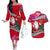 Wallis and Futuna Christmas Couples Matching Off The Shoulder Long Sleeve Dress and Hawaiian Shirt Santa Claus Holding Coat of Arms Polynesian Xmas Style LT03 Red - Polynesian Pride