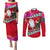 Wallis and Futuna Christmas Couples Matching Puletasi Dress and Long Sleeve Button Shirt Santa Claus Holding Coat of Arms Polynesian Xmas Style LT03 Red - Polynesian Pride