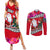 Wallis and Futuna Christmas Couples Matching Summer Maxi Dress and Long Sleeve Button Shirt Santa Claus Holding Coat of Arms Polynesian Xmas Style LT03 Red - Polynesian Pride