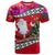 Wallis and Futuna Christmas T Shirt Santa Claus Holding Coat of Arms Polynesian Xmas Style LT03 Red - Polynesian Pride