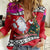 Wallis and Futuna Christmas Women Casual Shirt Santa Claus Holding Coat of Arms Polynesian Xmas Style LT03 Female Red - Polynesian Pride