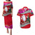 Custom Wallis and Futuna Christmas Couples Matching Puletasi Dress and Hawaiian Shirt Santa Claus Holding Coat of Arms Polynesian Xmas Style LT03 Red - Polynesian Pride