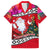 Custom Wallis and Futuna Christmas Family Matching Puletasi Dress and Hawaiian Shirt Santa Claus Holding Coat of Arms Polynesian Xmas Style LT03 Dad's Shirt - Short Sleeve Red - Polynesian Pride