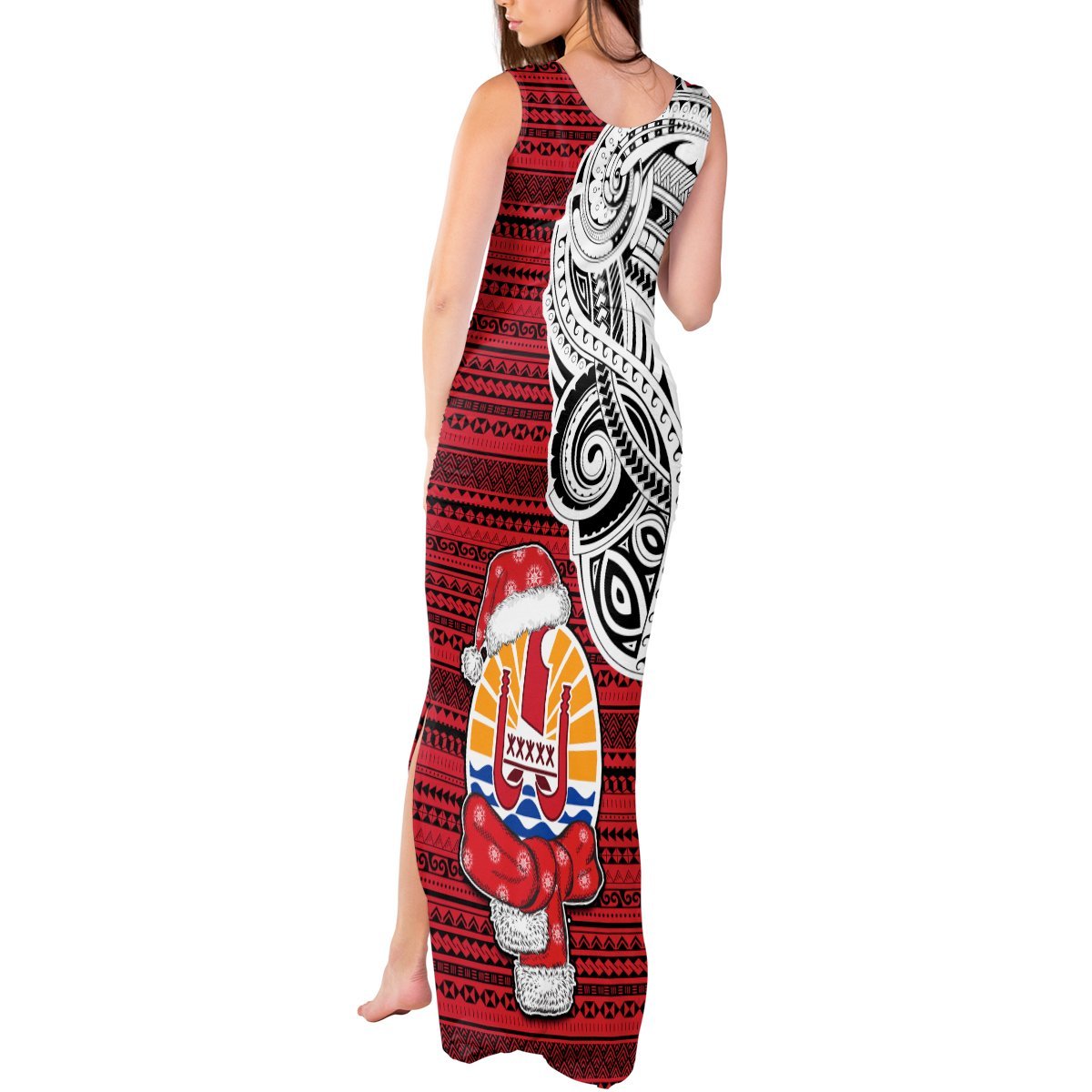 French Polynesia Christmas Tank Maxi Dress Santa Hold Seal with Polynesian Tribal Tattoo LT03 - Polynesian Pride